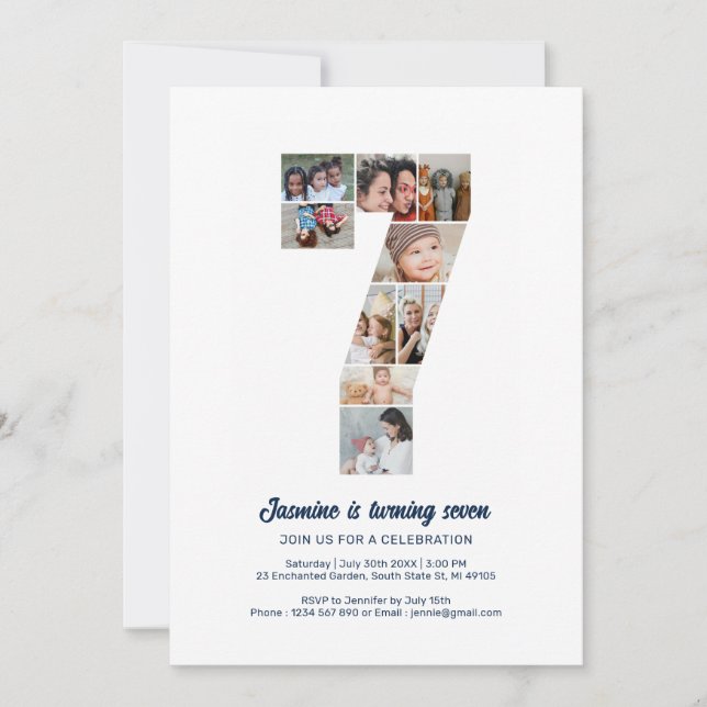 7. Geburtstag Nr. 7 Custom Foto Collage Einladung (Vorderseite)
