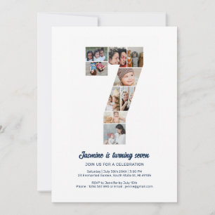 7. Geburtstag Nr. 7 Custom Foto Collage Einladung