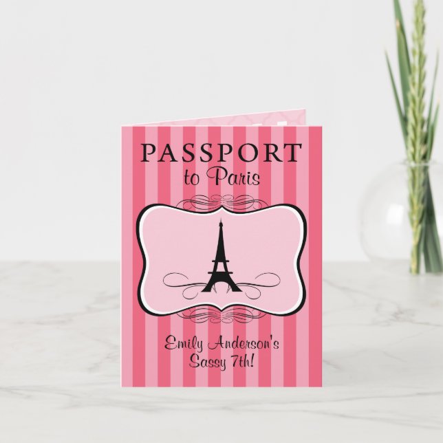 7. Geburtstag Paris Passport Einladung (Vorderseite)