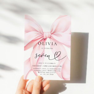 7. Geburtstag Pink Bow Girl Party Einladung