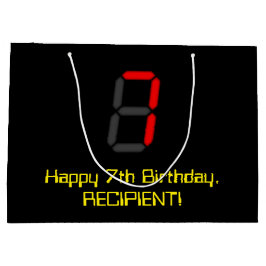 7. Geburtstag: Red Digital Clock Style "7" + Name Große Geschenktüte