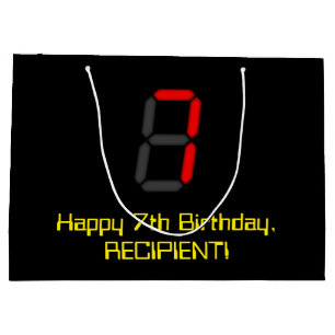 7. Geburtstag: Red Digital Clock Style "7" + Name Große Geschenktüte