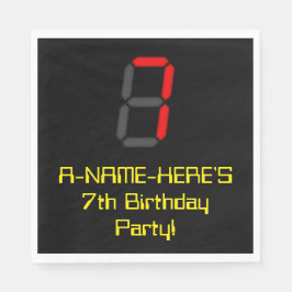 7. Geburtstag: Red Digital Clock Style "7" + Name Serviette