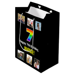 7. Geburtstag: Regenbogen "7", benutzerdefinierte Mittlere Geschenktüte