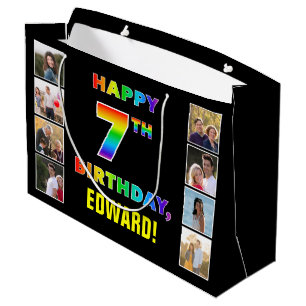 7. Geburtstag: Regenbogentext, benutzerdefinierte Große Geschenktüte