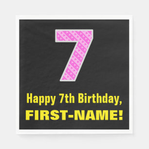 7. Geburtstag: Rosa Streifen und Herzen "7" + Name Serviette