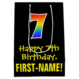 7. Geburtstag: Spaß, kühl, farbig, Regenbogen "7 Mittlere Geschenktüte