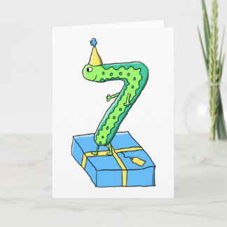 7. Geburtstags-Cartoon, Grün und Blau Karte