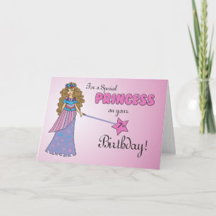 7. Geburtstags-Rosa Prinzessin mit Funkelnd-Look W Karte