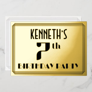 7. Geburtstagsfeier: Art Deco-Look „7“ und Name Folieneinladung