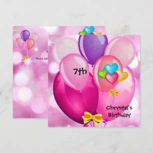 7. Geburtstagsfeier Rosa Gelbe Blaue Luftballons M Einladung