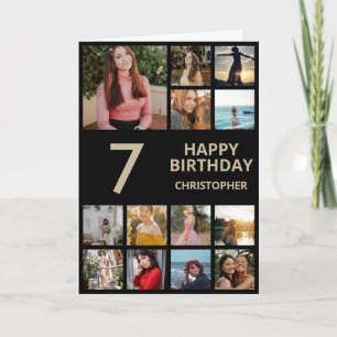 7. Geburtstagsfoto Collage 13 Fotos Schwarz & Gold Karte