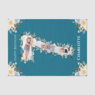 7. Geburtstagsfoto Collage Aquamarin Blue Yellow B Seidenpapier