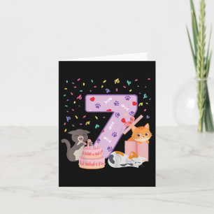 7. Geburtstagskind Niedliche Katzenoutfit 7 Jahre Karte