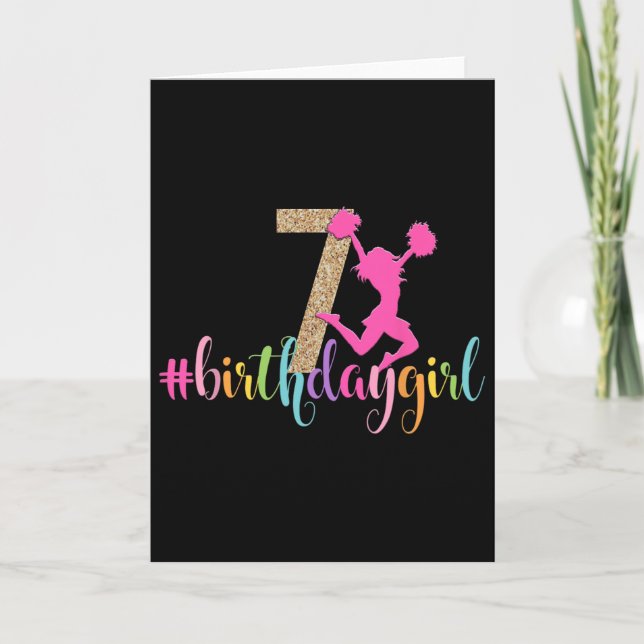 7. Geburtstagsmädchen Cheerleader Regenbogen Cheer Karte (Vorderseite)