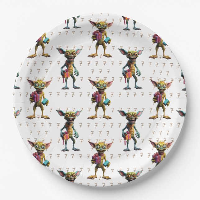 7 Geburtstagsmonster Gremlin Pappteller (Vorderseite)