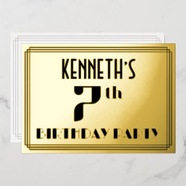 7. Geburtstagsparty: Art Deco Look "7" und Name Folieneinladung