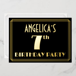 7. Geburtstagsparty: Art Deco Look "7", w/ Name Folieneinladung