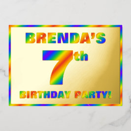 7. Geburtstagsparty — Spaß, Regenbogenspektrum "7" Folieneinladung