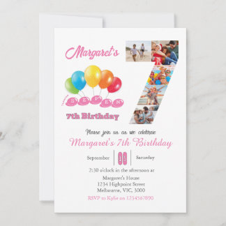 7. Geburtstagssammlung Foto Nr. 7 Mädchen Einladung