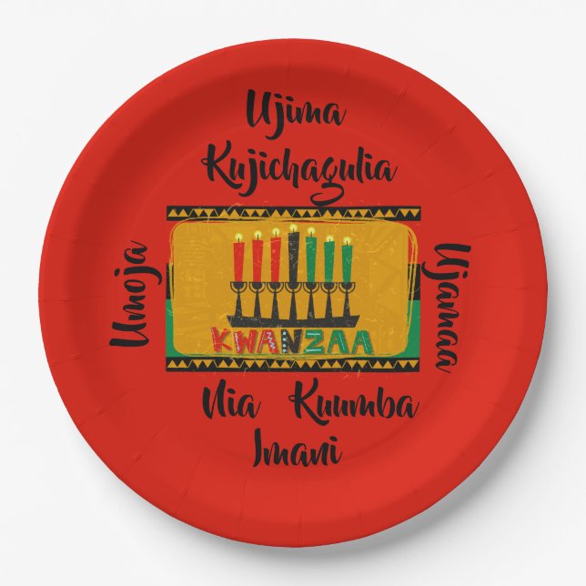 7 Grundsätze von Kwanzaa Candles 9" Pappteller (Vorderseite)