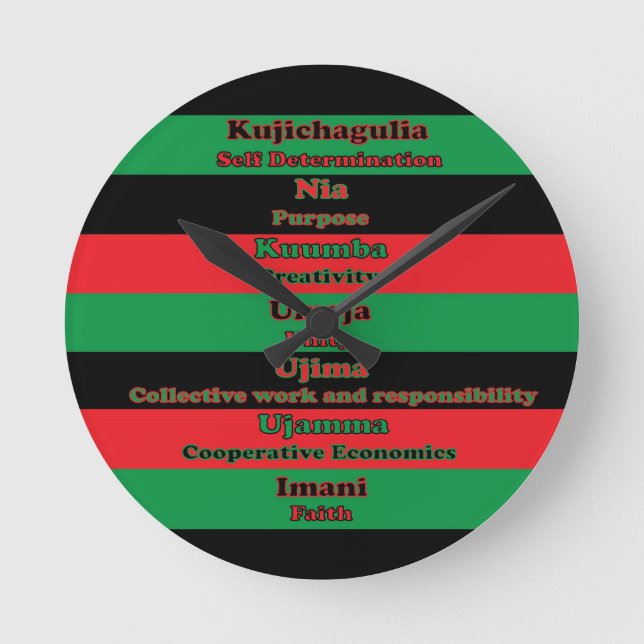 7 Grundsätze von Kwanzaa Colors Runde Wanduhr (Vorderseite)