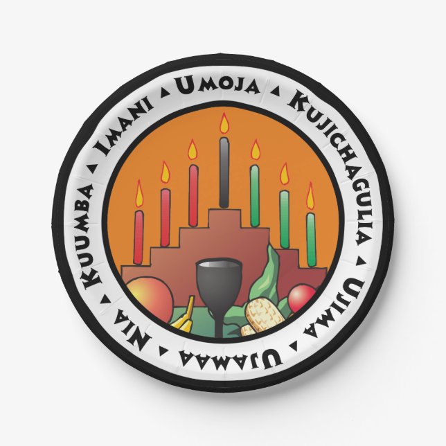 7 Grundsätze von Kwanzaa Pappteller (Vorderseite)