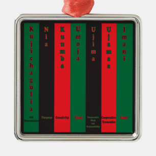 7 Grundsätze von Kwanzaa (Vertikal) Silbernes Ornament
