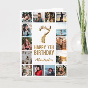 7. Happy Birthday Gold und White Foto Collage Karte
