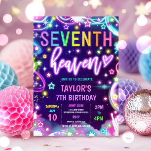 7. Heaven Neon Glow 7. Geburtstagsparty Einladung