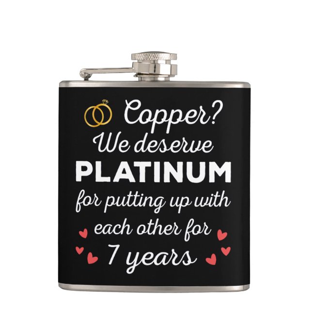 7. Hochzeitstag I - Copper Funny Couple Flachmann (Vorderseite)