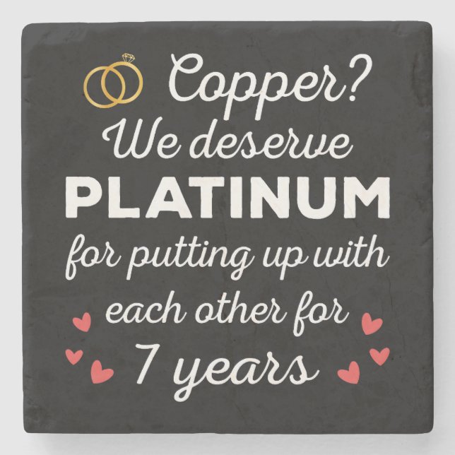 7. Hochzeitstag I - Copper Funny Couple Steinuntersetzer (Vorderseite)