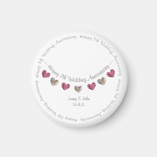 7. Hochzeitstag Wollherzen-Magnet Magnet (Vorne)