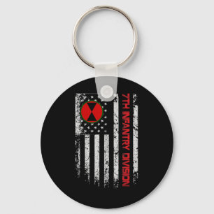 7. Infanterieabteilung Vintage US-Flagge Militär V Schlüsselanhänger