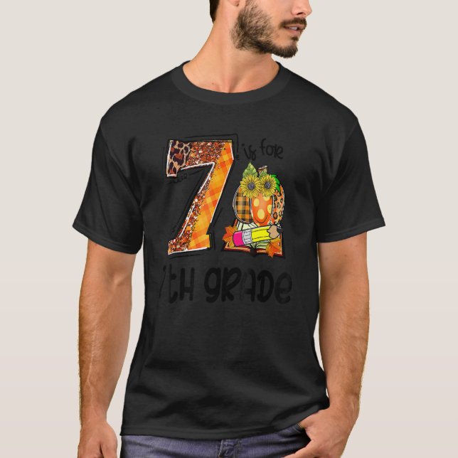 7 Is For 7th Grade Leopard Pumpkin Teacher Fall Th T-Shirt (Vorderseite)