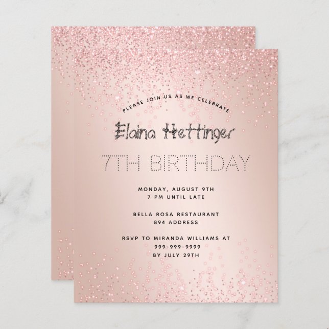 7. Jahr Haushalt Geburtstag Glitzer Rose Gold Meta (Vorne/Hinten)