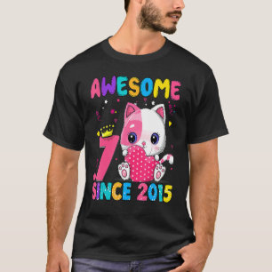 7 Jahre alt 7. Geburtstag Mädchen Niedliche Katze T-Shirt