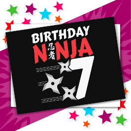 7 Jahre alt Ninja Party Stars Kinder 7. Geburtstag Postkarte