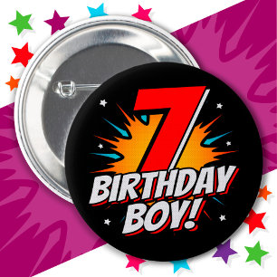 7 Jahre alter Superheld zum Geburtstag Junge 7. Ge Button