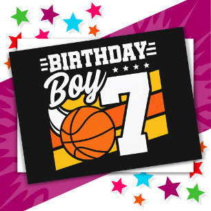 7 Jahre altes Basketball Party Thema 7. Geburtstag Postkarte