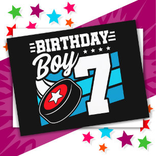 7-jähriges Hockey-Party-Thema 7. Geburtstag Junge Postkarte