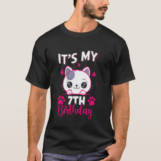 7-jähriges Mädchen Geburtstag Katze Für Mädchen Es T-Shirt