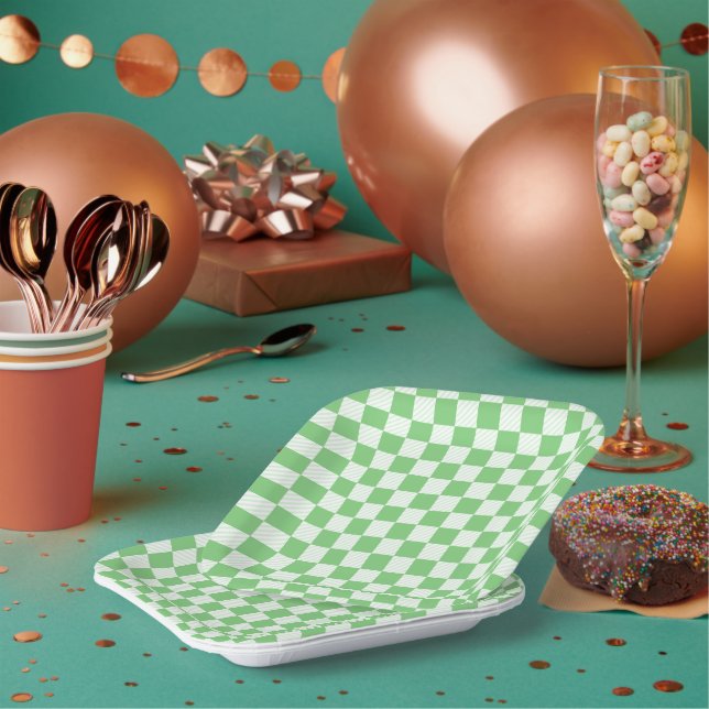 7" karierte quadratische Papierplatten Pappteller (Multi)