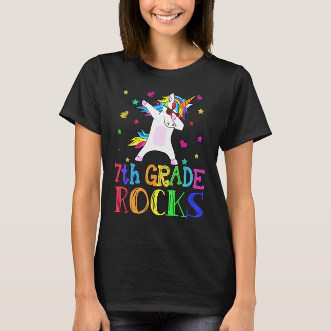 7. Klasse Rocks Unicorn Dab Zurück zur Schule Lehr T-Shirt (Vorderseite)