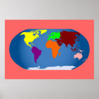7 Kontinente drucken farbig 3 ft x 2 ft Leinwand
