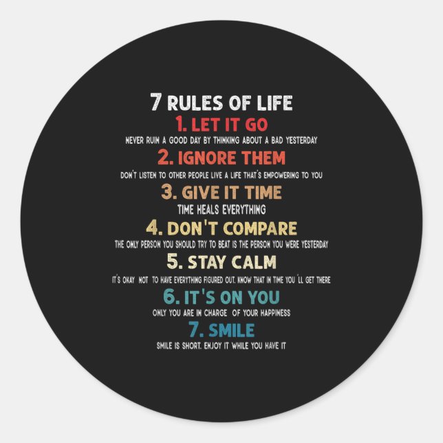 7 Lebensregeln Motivierend Zitate für Männer, Frau Runder Aufkleber (Vorderseite)