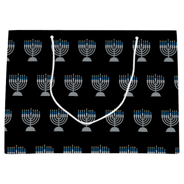 7. Nacht Hanukkah Glitzer Große Geschenktasche Große Geschenktüte (Vorderseite)