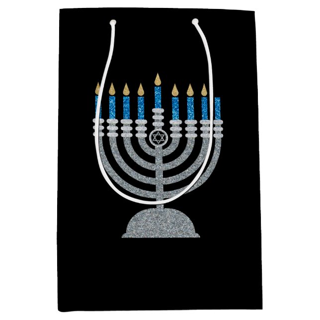 7. Nacht Hanukkah Glitzer Mittlere Geschenktasche Mittlere Geschenktüte (Vorderseite)