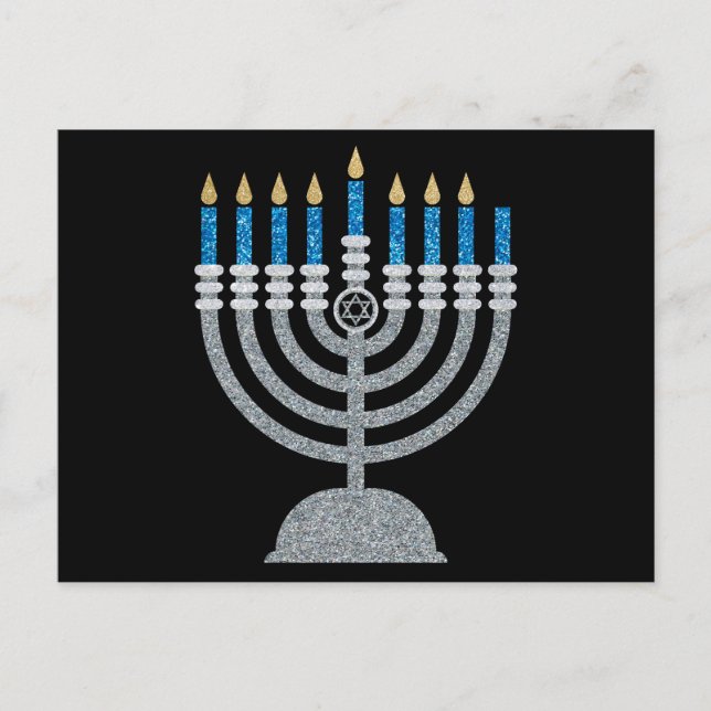 7. Nacht Hanukkah Glitzer Postkarte (Vorderseite)