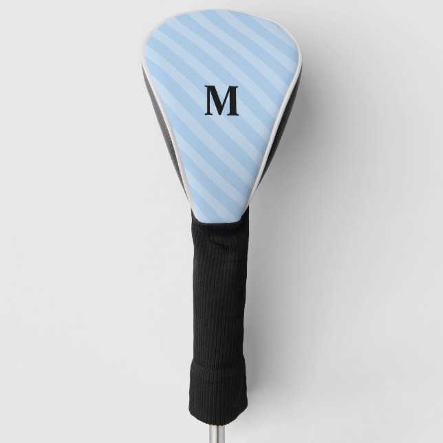 7 Option Moderne Monogramm Baby Blue Strips Golf Headcover (Vorderseite)